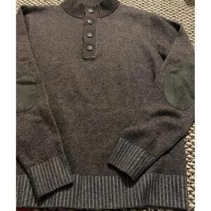 Raffi Brown Wool & Cashmere Quarter-Button Pullover With Suede Elbow Patch M